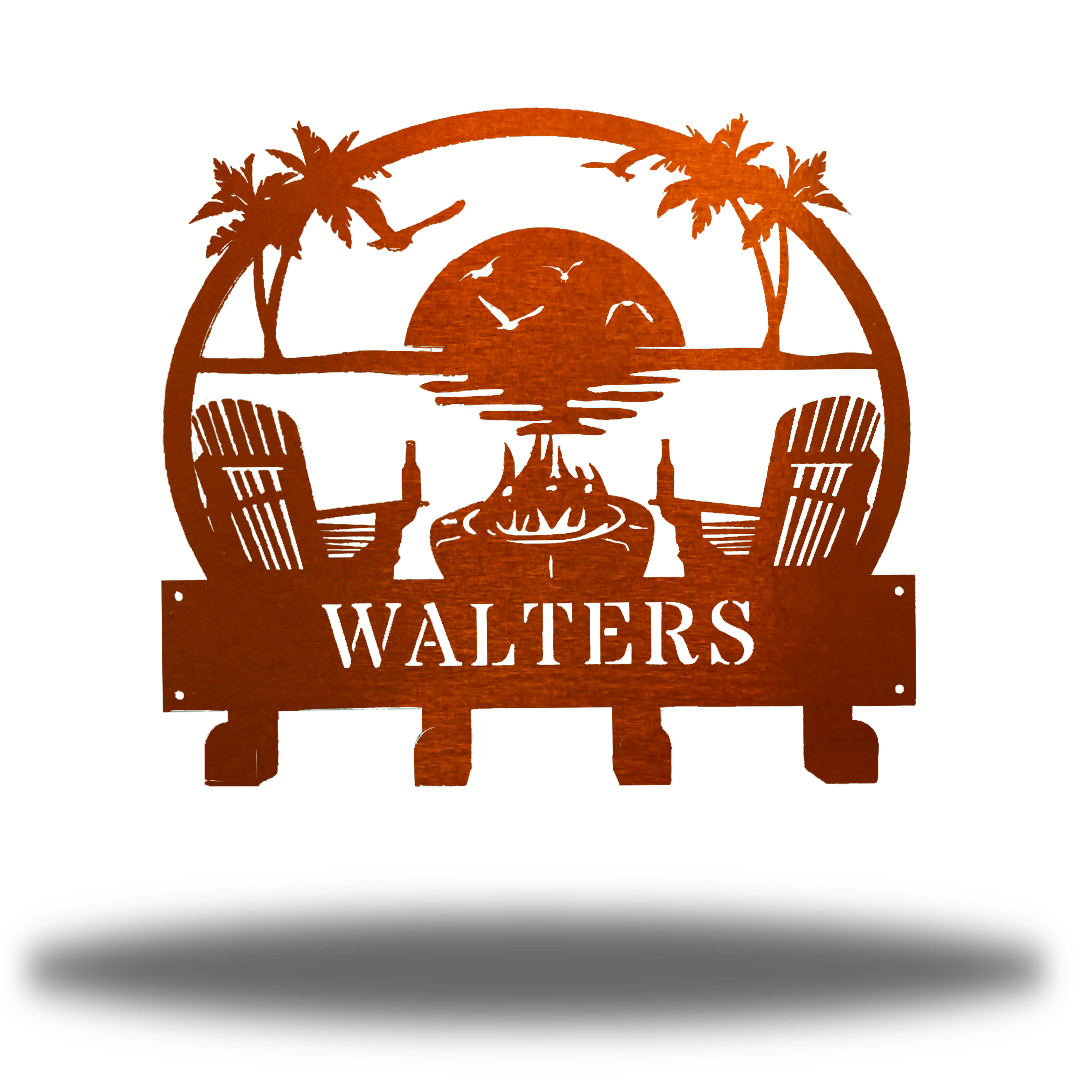 Riverside Designs-Coastal Beach Scene Monogram Towel Hanging Rack-Metal Wall Art Décor