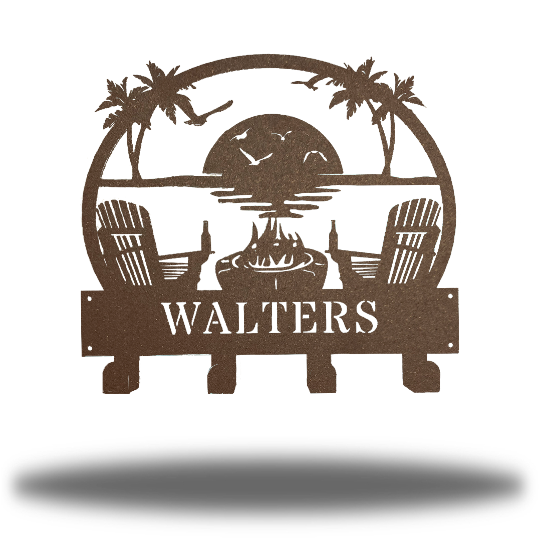 Riverside Designs-Coastal Beach Scene Monogram Towel Hanging Rack-Metal Wall Art Décor