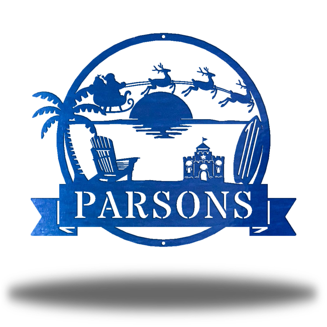 Riverside Designs-Christmas Beach Scene Monogram-Metal Wall Art Décor