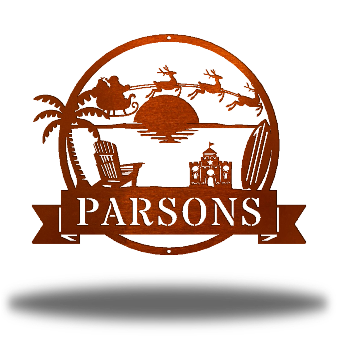 Riverside Designs-Christmas Beach Scene Monogram-Metal Wall Art Décor