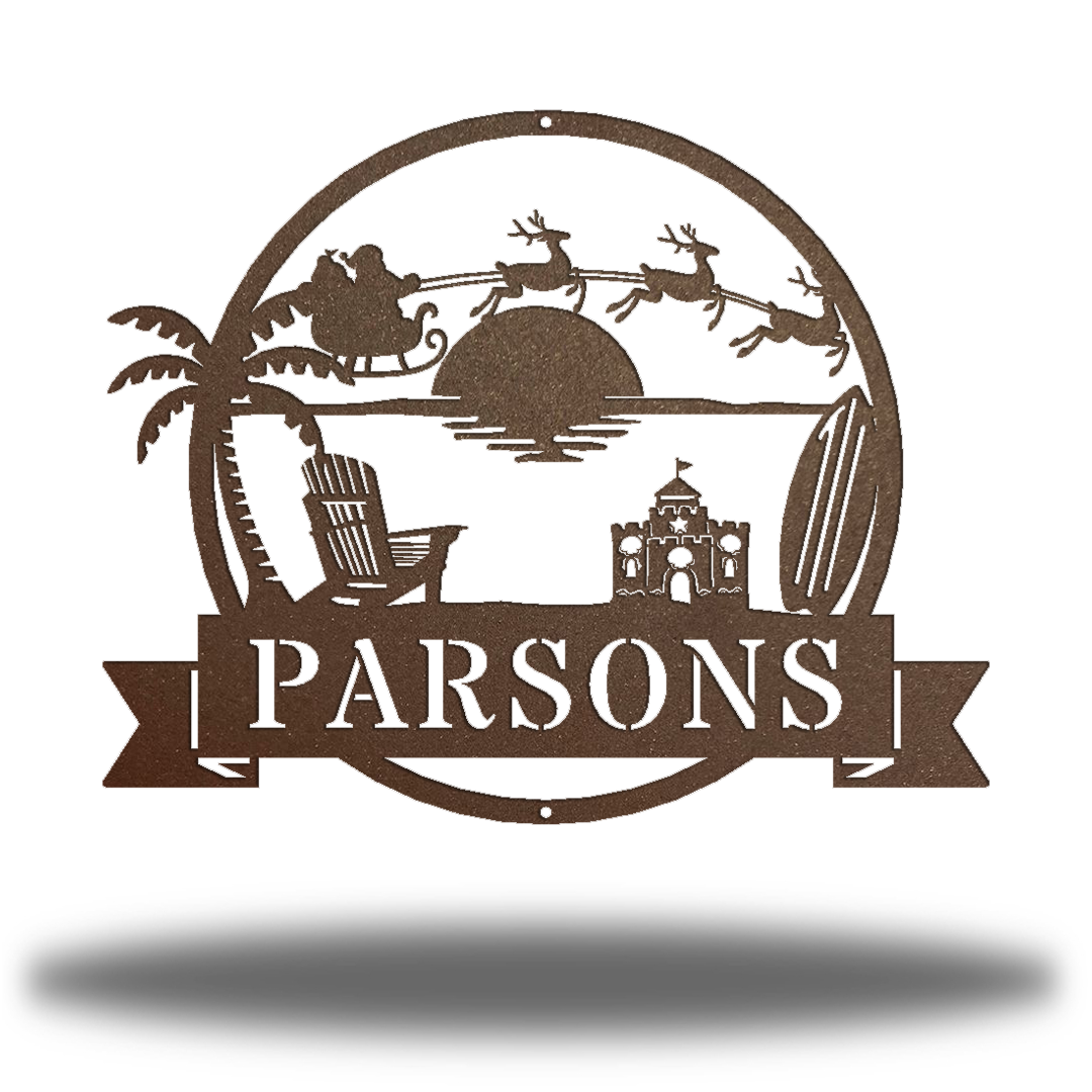 Riverside Designs-Christmas Beach Scene Monogram-Metal Wall Art Décor