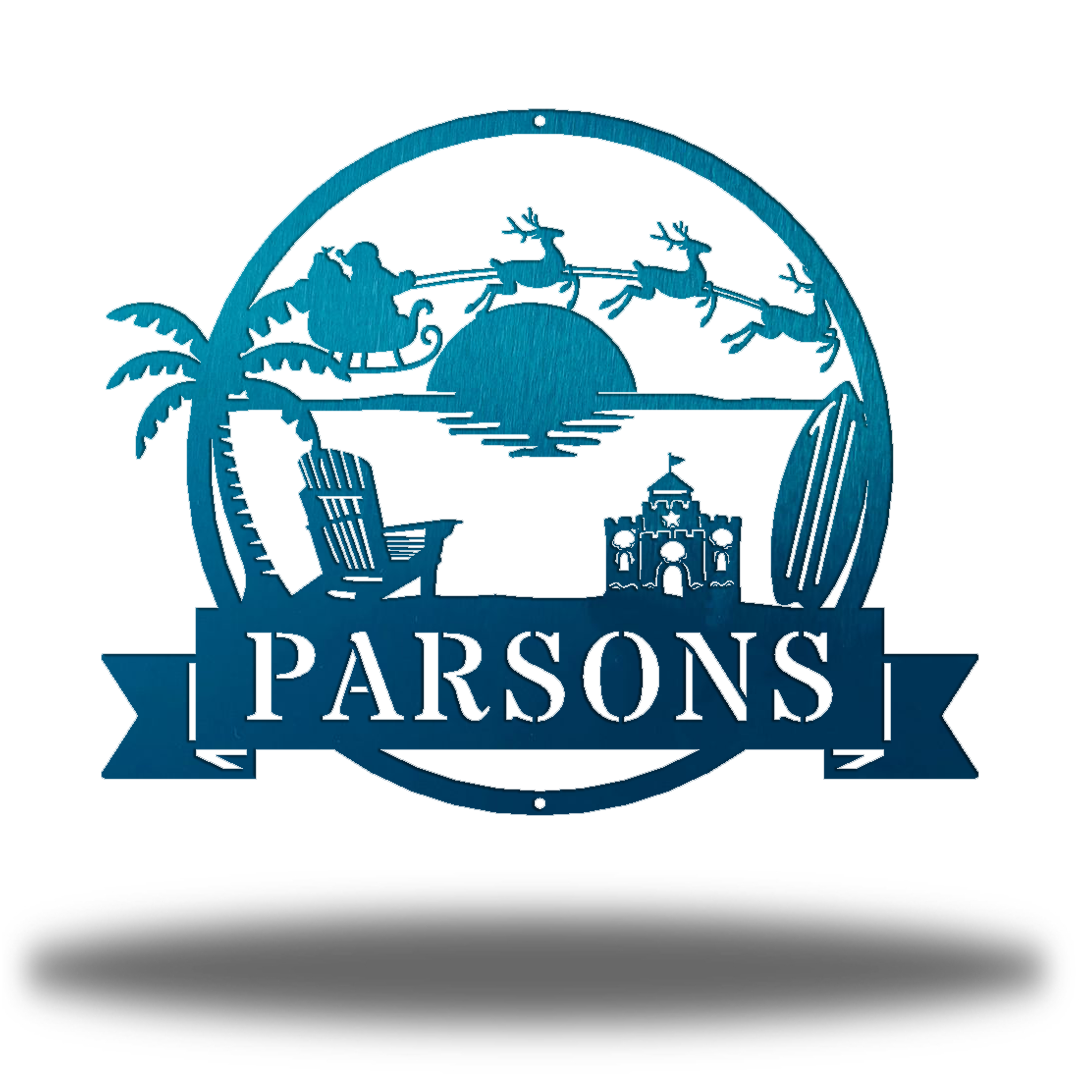 Riverside Designs-Christmas Beach Scene Monogram-Metal Wall Art Décor