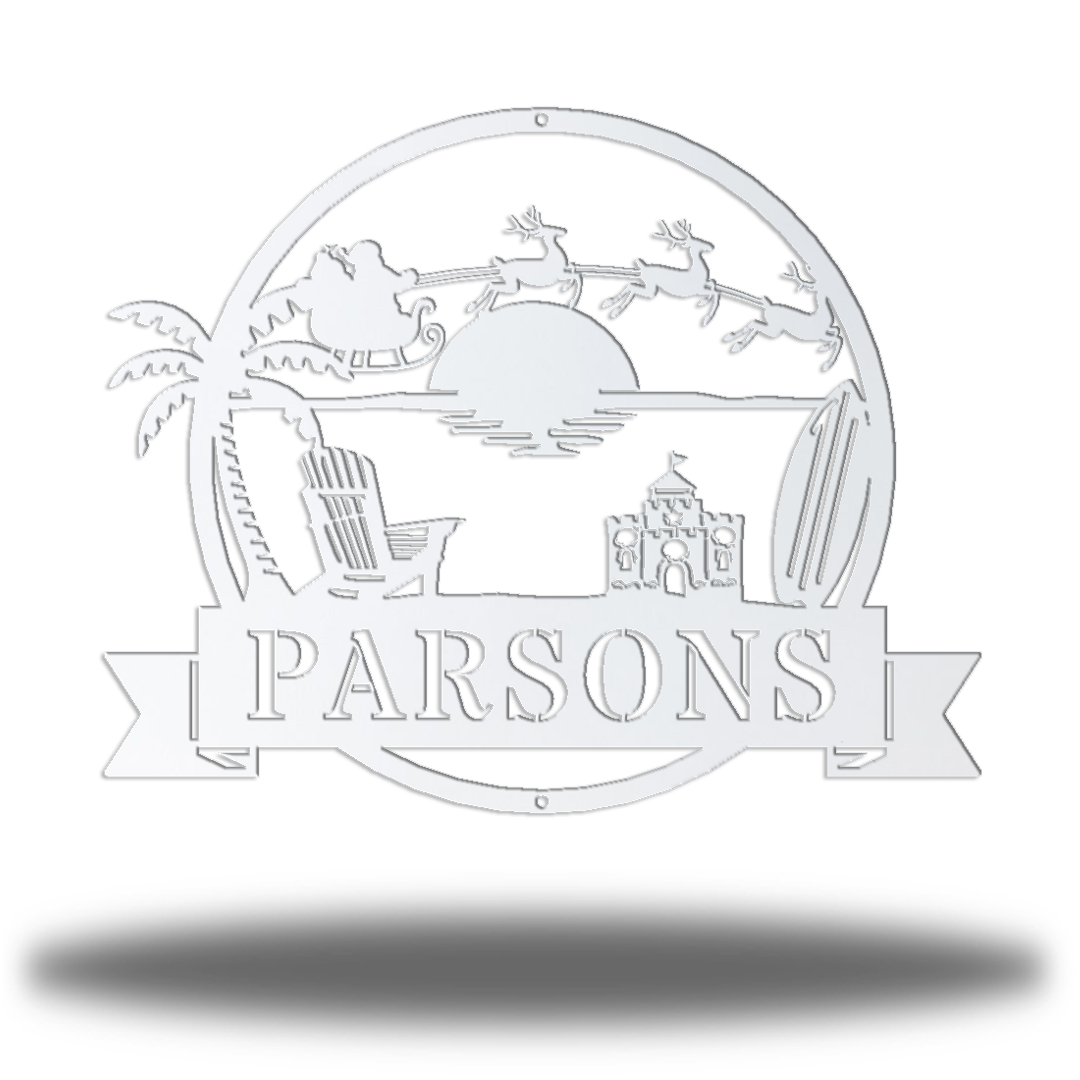 Riverside Designs-Christmas Beach Scene Monogram-Metal Wall Art Décor