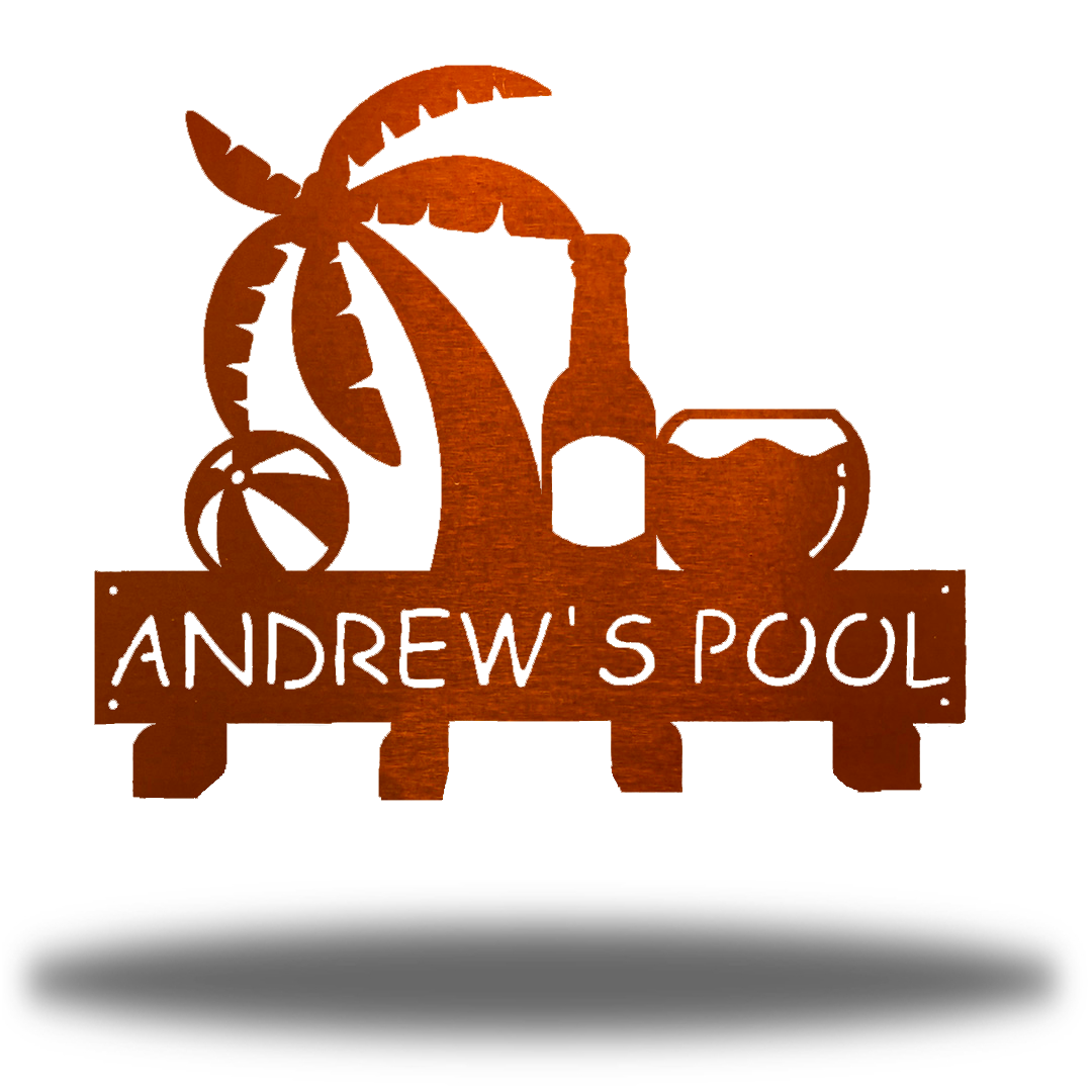 Riverside Designs-Pool Sign Monogram Towel Hanging Rack-Metal Wall Art Décor