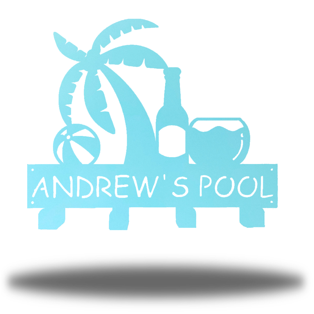 Riverside Designs-Pool Sign Monogram Towel Hanging Rack-Metal Wall Art Décor