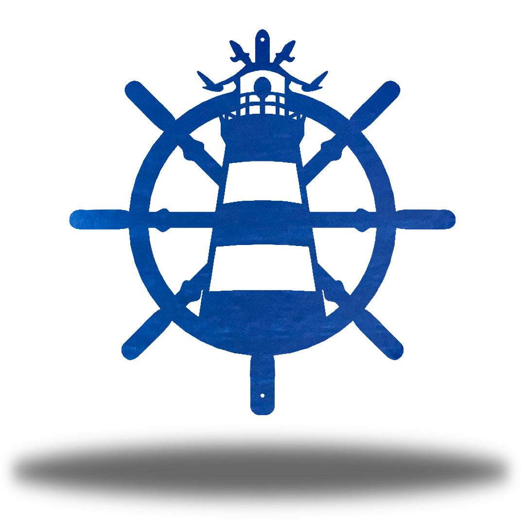 Riverside Designs-Ship Wheel Lighthouse-Metal Wall Art Décor