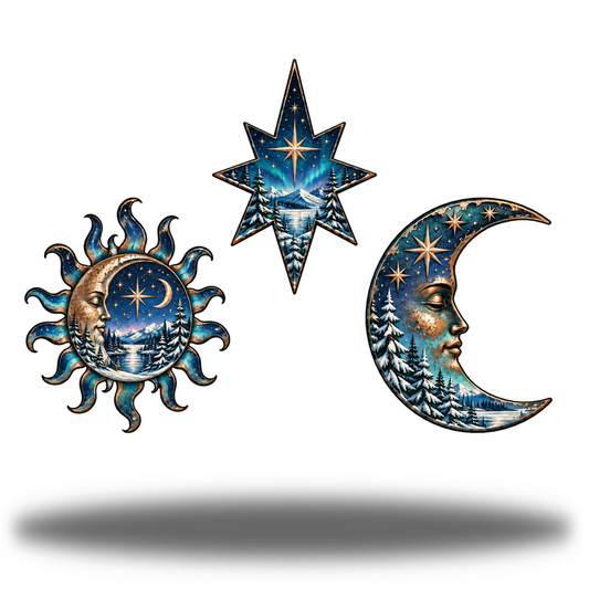 Celestial Winter Gloss design choices: Full Moon, Crescent Moon and Star; each sold individually