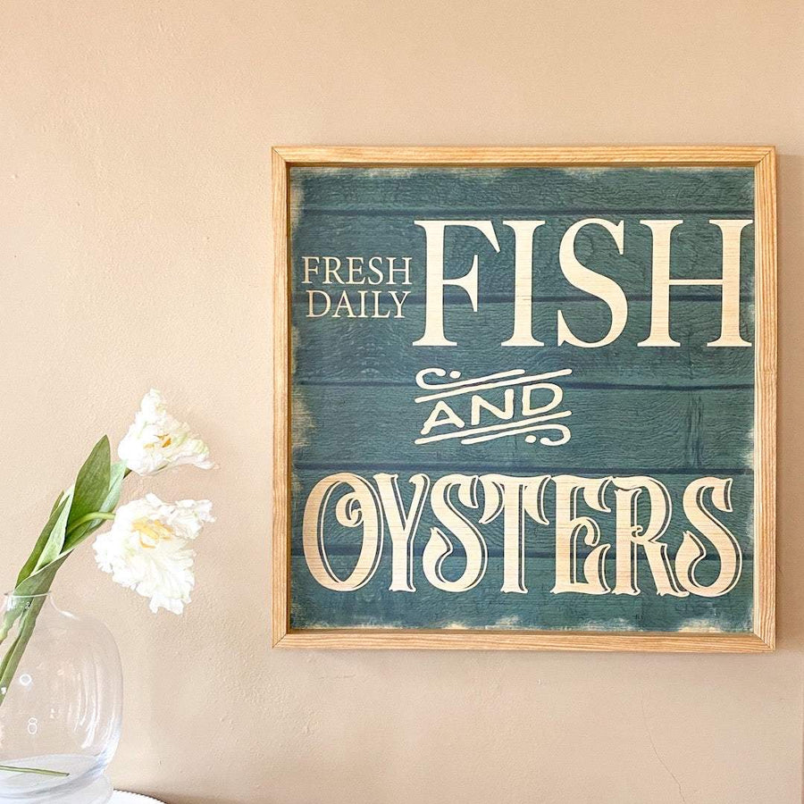 Fish & Oysters Wood Sign-Riverside Designs-Wood