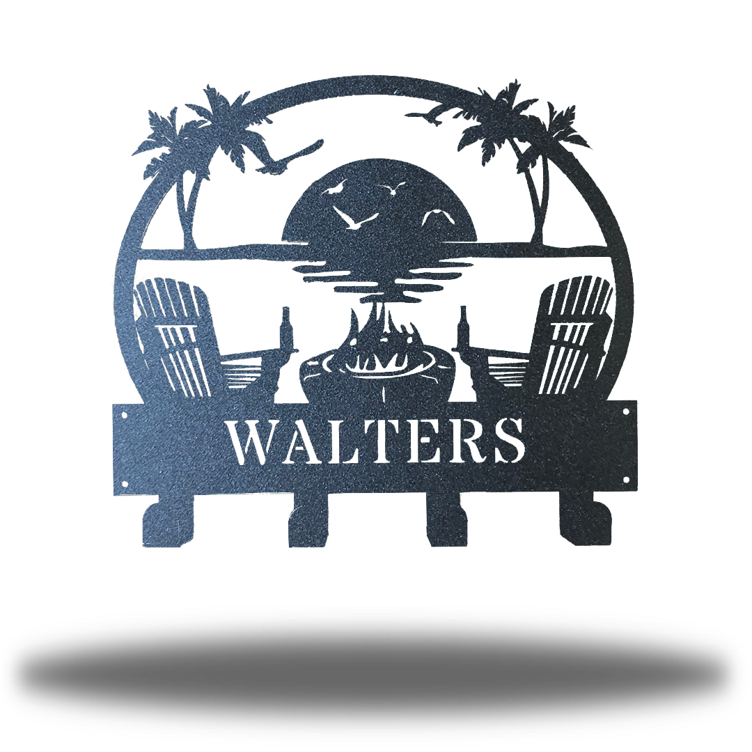 Riverside Designs-Coastal Beach Scene Monogram Towel Hanging Rack-Metal Wall Art Décor