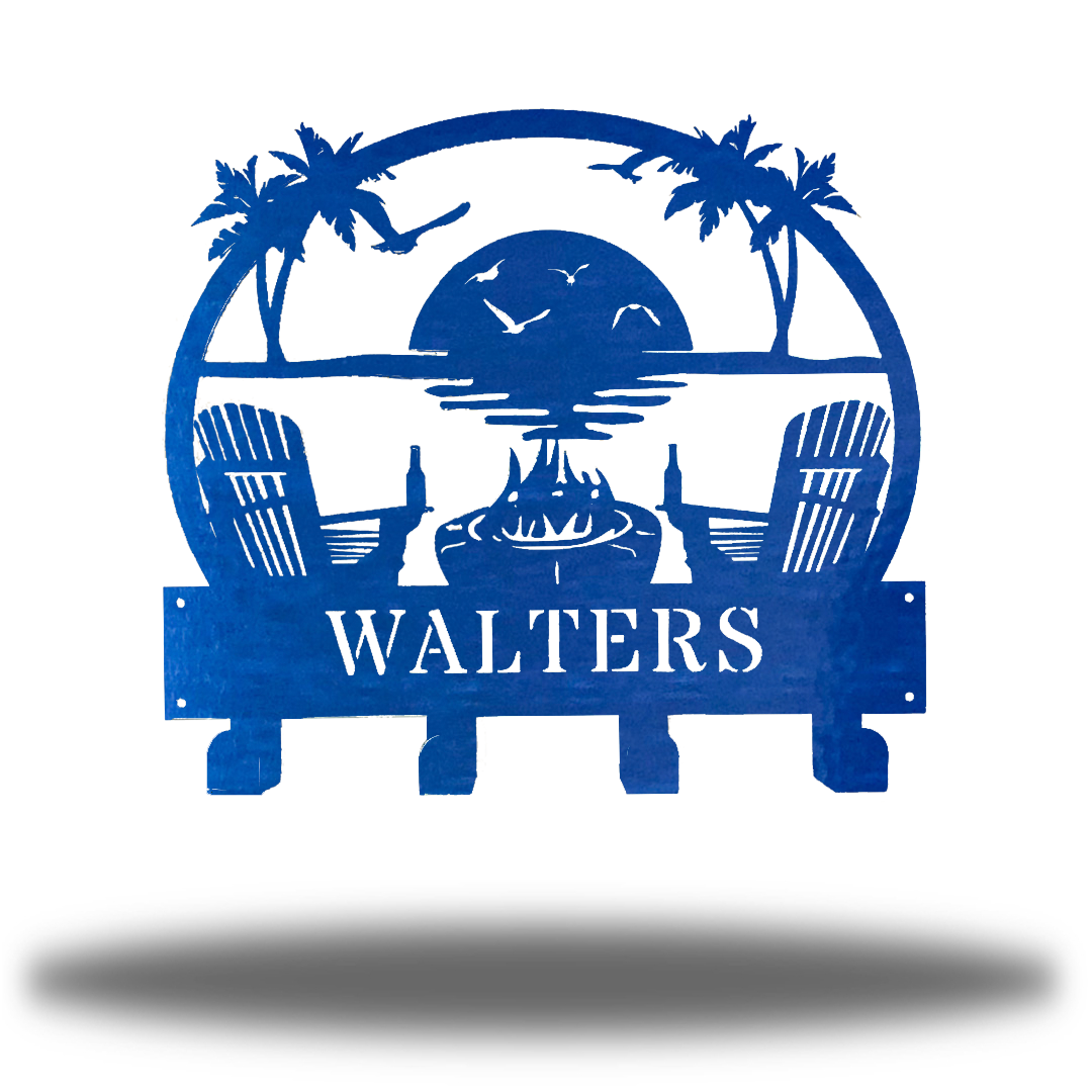 Riverside Designs-Coastal Beach Scene Monogram Towel Hanging Rack-Metal Wall Art Décor