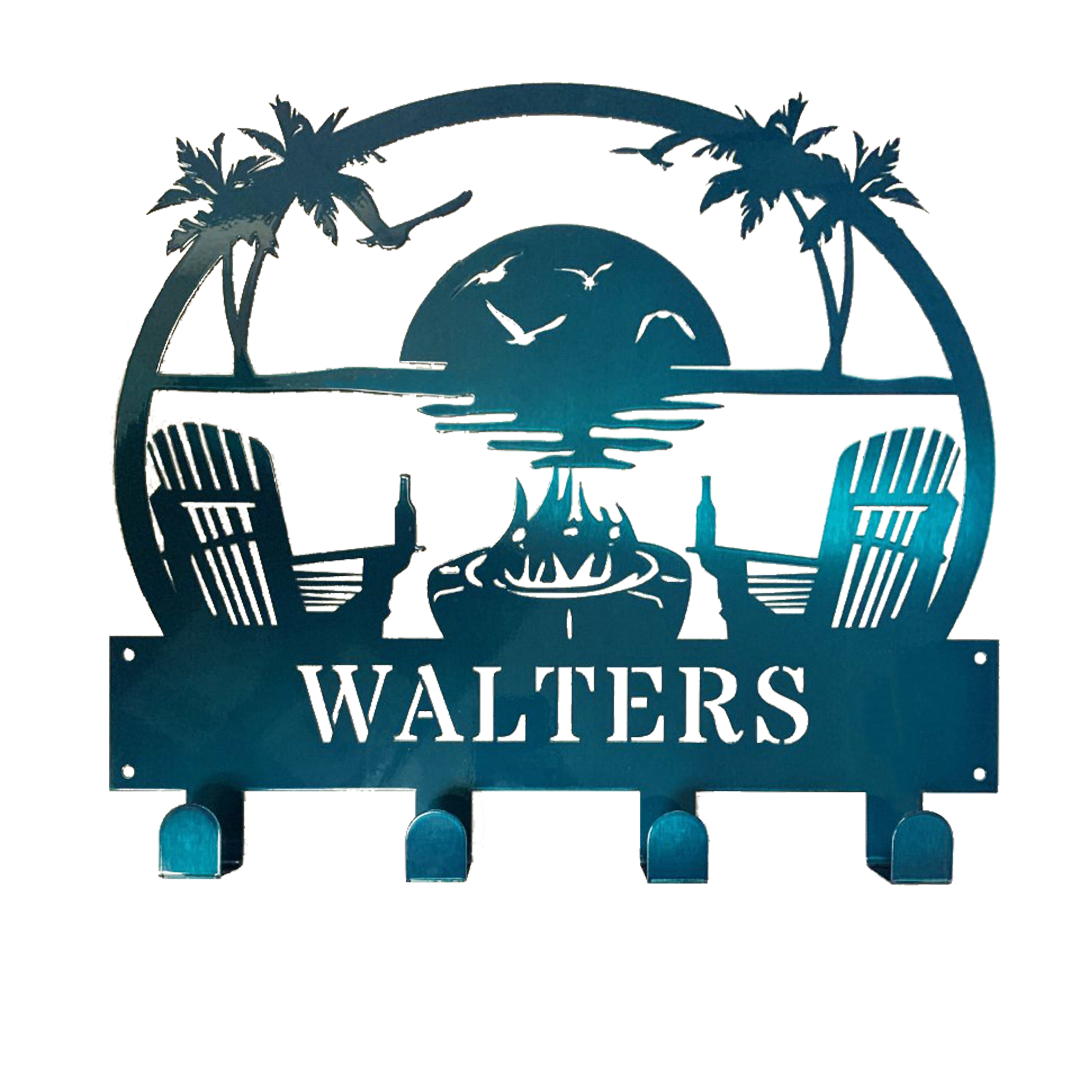 Riverside Designs-Coastal Beach Scene Monogram Towel Hanging Rack-Metal Wall Art Décor