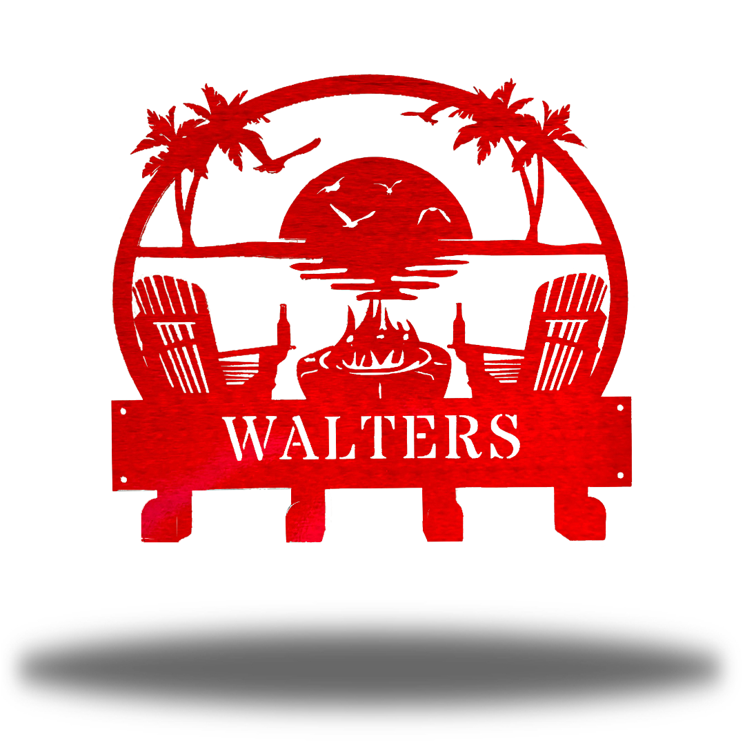 Riverside Designs-Coastal Beach Scene Monogram Towel Hanging Rack-Metal Wall Art Décor