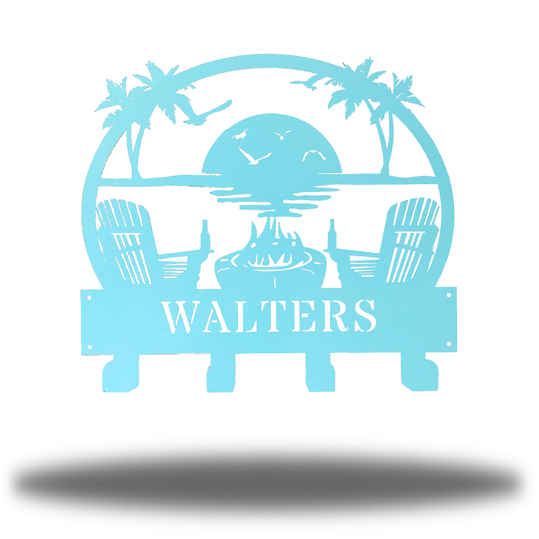 Riverside Designs-Coastal Beach Scene Monogram Towel Hanging Rack-Metal Wall Art Décor