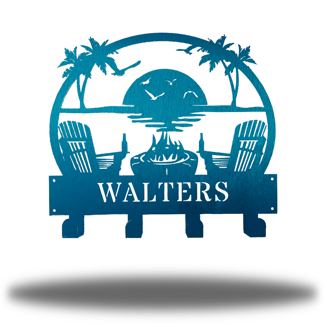 Riverside Designs-Coastal Beach Scene Monogram Towel Hanging Rack-Metal Wall Art Décor