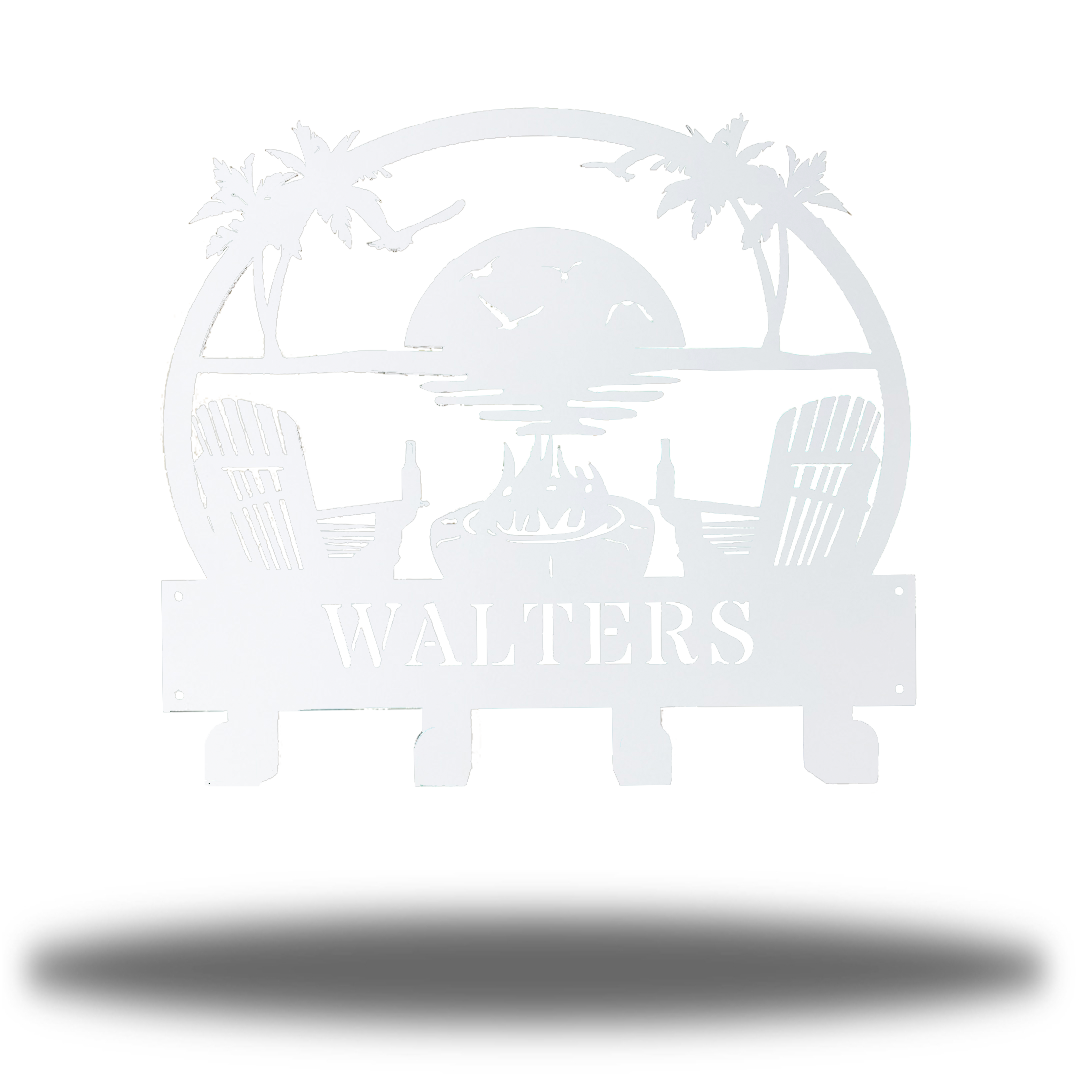 Riverside Designs-Coastal Beach Scene Monogram Towel Hanging Rack-Metal Wall Art Décor