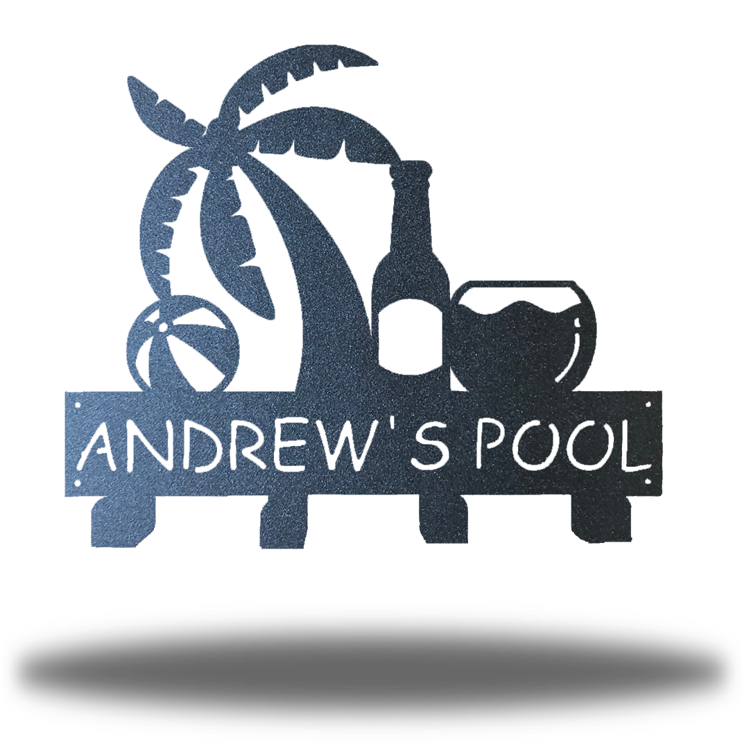 Riverside Designs-Pool Sign Monogram Towel Hanging Rack-Metal Wall Art Décor