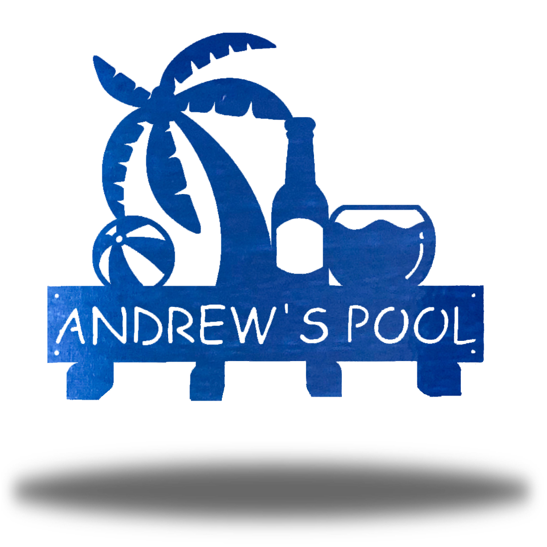 Riverside Designs-Pool Sign Monogram Towel Hanging Rack-Metal Wall Art Décor