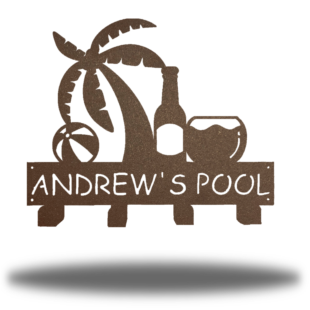 Riverside Designs-Pool Sign Monogram Towel Hanging Rack-Metal Wall Art Décor