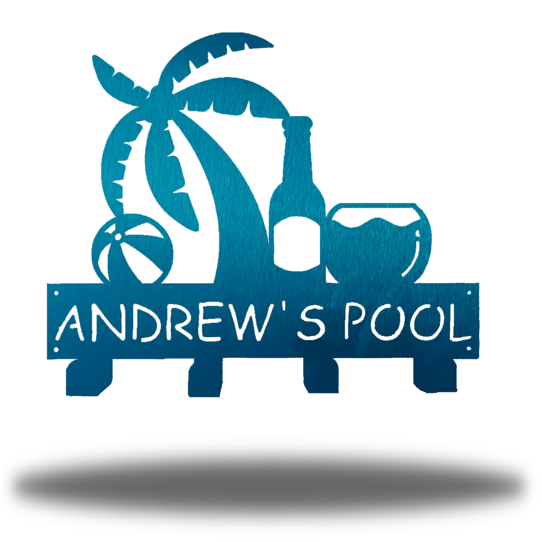 Riverside Designs-Pool Sign Monogram Towel Hanging Rack-Metal Wall Art Décor