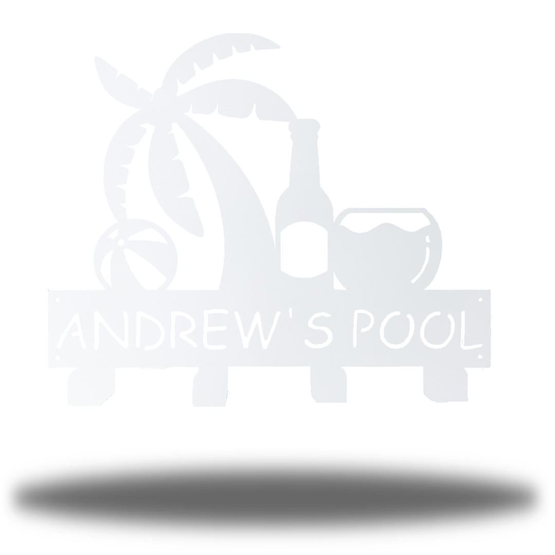 Riverside Designs-Pool Sign Monogram Towel Hanging Rack-Metal Wall Art Décor