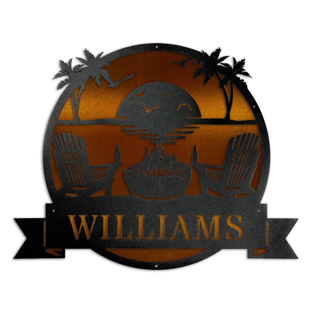 Monogram Scene Premium Coastal Beach Scene Monogram-Metal Wall Art Décor