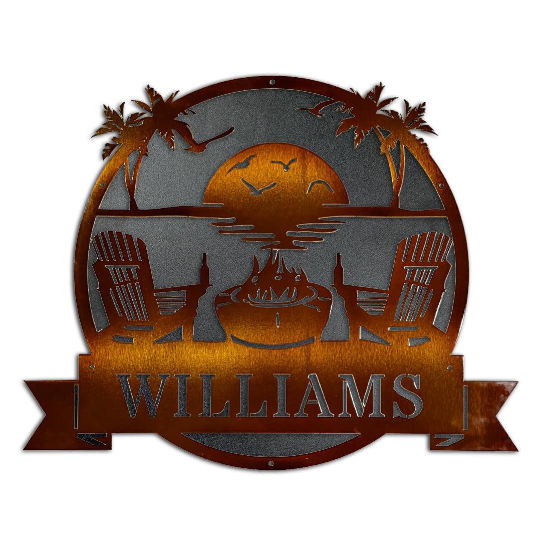 Riverside Designs-Premium Coastal Beach Scene Monogram-Metal Wall Art Décor