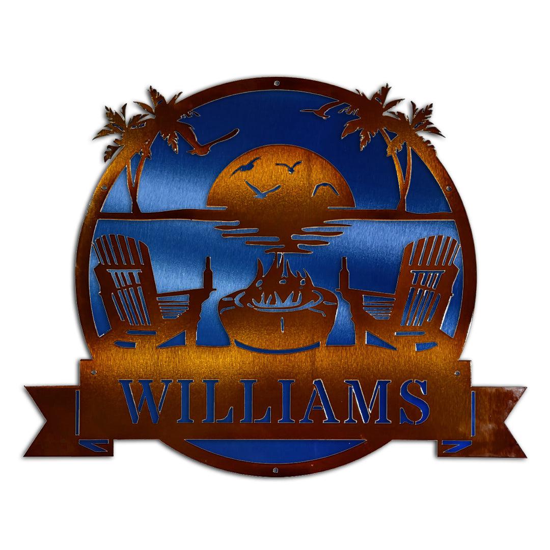 Riverside Designs-Premium Coastal Beach Scene Monogram-Metal Wall Art Décor