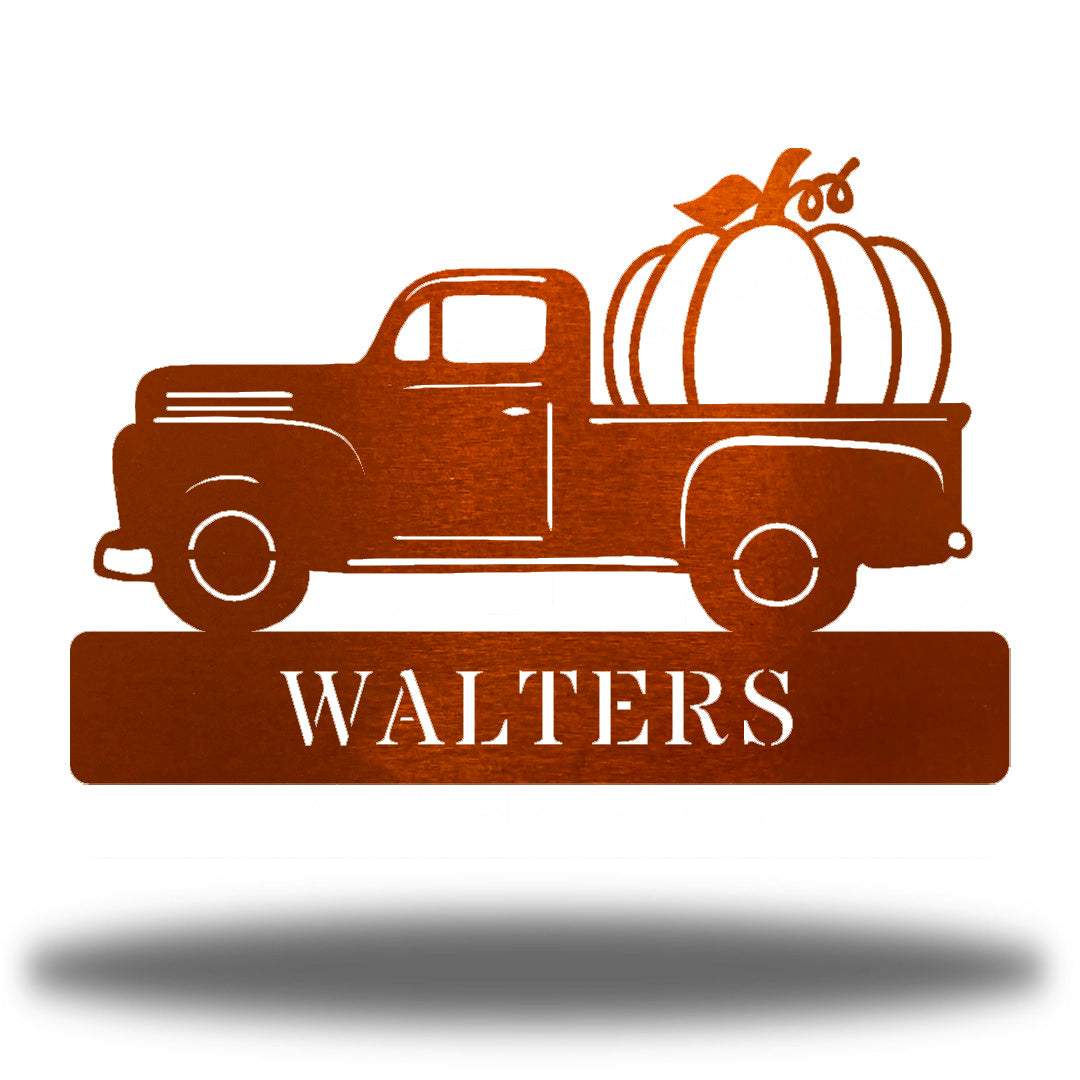 Riverside Designs-Pumpkin Truck Monogram-Metal Wall Art Décor