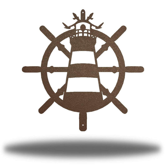 Riverside Designs-Ship Wheel Lighthouse (CLEARANCE)-Metal Wall Art Décor
