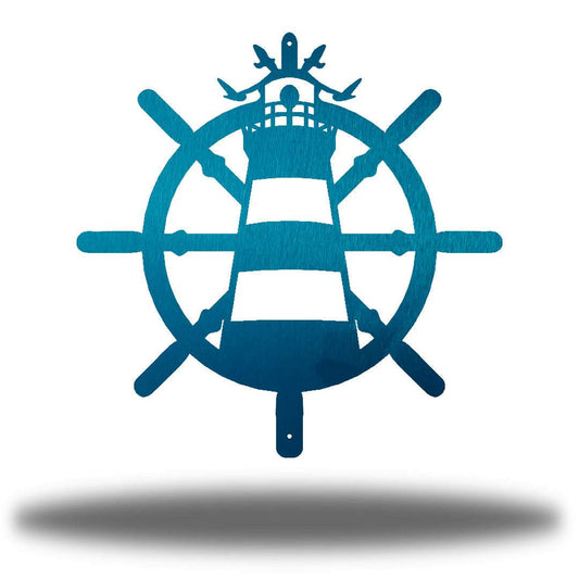 Riverside Designs-Ship Wheel Lighthouse (CLEARANCE)-Metal Wall Art Décor